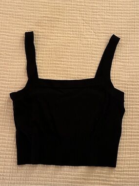 Black Knit Square-Neck Cropped Tank Top